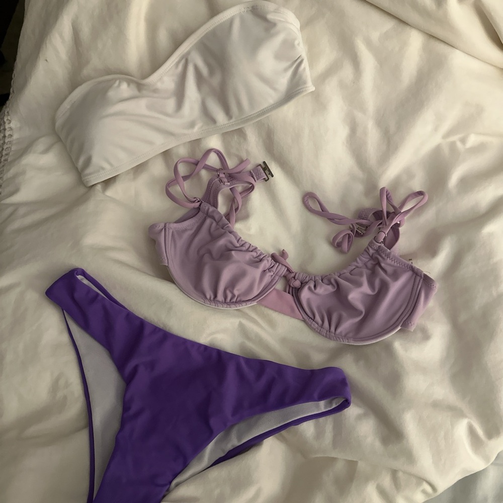 Purple and White Bikini Set